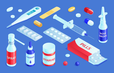 Isometric Medicine Pharmacy Set