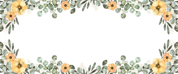 水彩　葉　花　装飾　フレーム　ユーカリ　イラスト