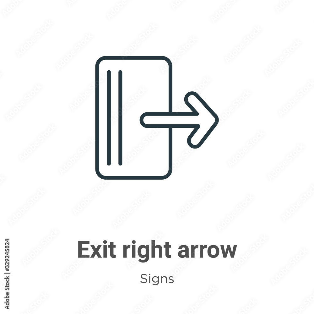 Poster Exit right arrow outline vector icon. Thin line black exit right arrow icon, flat vector simple element illustration from editable signs concept isolated stroke on white background