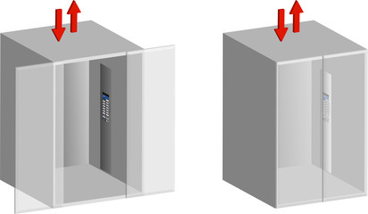 Elevators with open and closed doors on a transparent isolated background, 3D icon © RNko