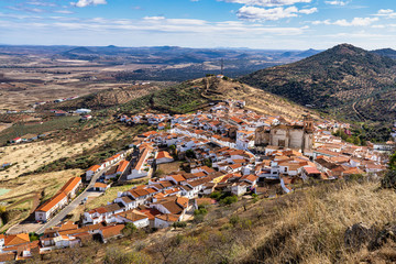 Little village of Feria with church of San Bartolome. Extremadura. Spain.