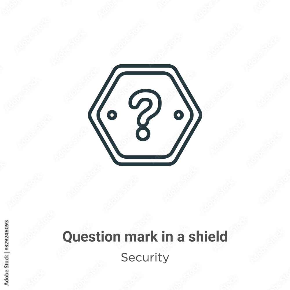 Poster question mark in a shield outline vector icon. thin line black question mark in a shield icon, flat 
