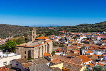 Obraz premium Montanchez with the church of St Matthew, San Mateo in Extremadura. Spain.