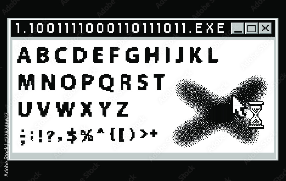 Poster pixel alphabet letters & punctuation marks. modern stylish font or typeface for headline in style of