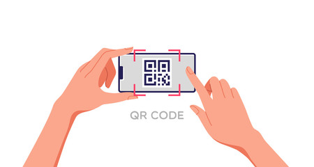 QR code mobile phone scan on screen. Business and technology concept. Vector illustration.