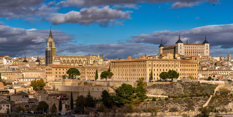 Toledo, Spain. Old city with its Royal Palace over the Tagus River sinuosity