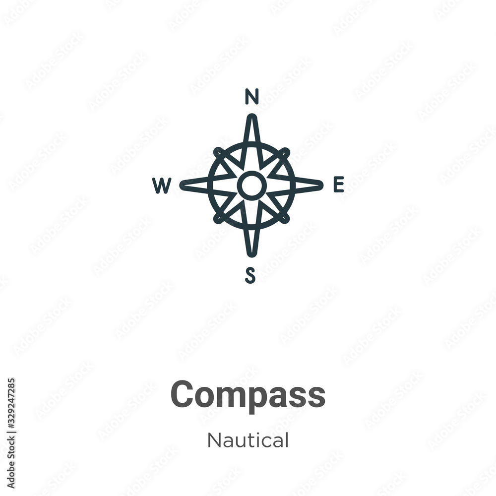 Poster compass symbol outline vector icon. thin line black compass symbol icon, flat vector simple element 