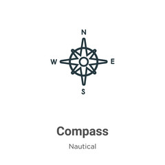Compass symbol outline vector icon. Thin line black compass symbol icon, flat vector simple element illustration from editable nautical concept isolated stroke on white background