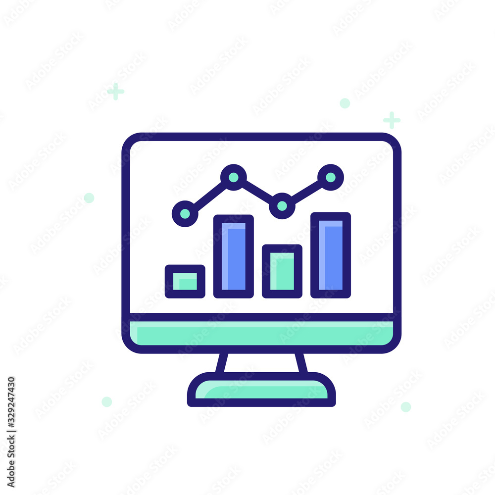 Poster analysis vector illustration outline filled with color background and investment icon.
