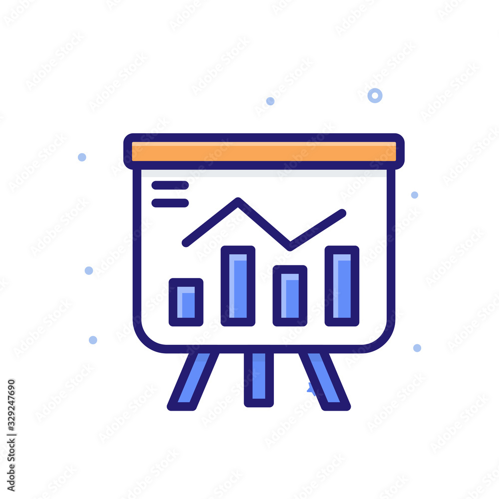 Poster presentation vector illustration outline filled with color background and investment icon.