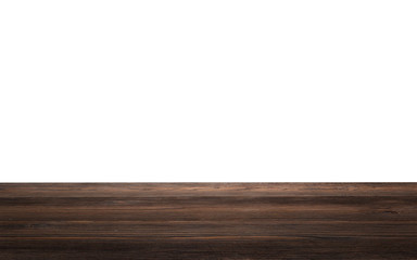 Empty wooden terrace with white background. Close-up view with selective focus.