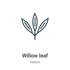 Willow leaf outline vector icon. Thin line black willow leaf icon, flat vector simple element illustration from editable nature concept isolated stroke on white background