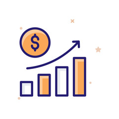 Increase Investment Vector illustration Outline Filled With Color Background and Investment icon.