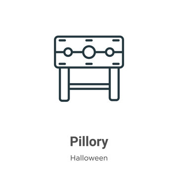 Pillory outline vector icon. Thin line black pillory icon, flat vector simple element illustration from editable halloween concept isolated stroke on white background