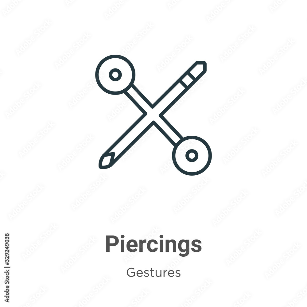 Poster Piercings outline vector icon. Thin line black piercings icon, flat vector simple element illustration from editable gestures concept isolated stroke on white background
