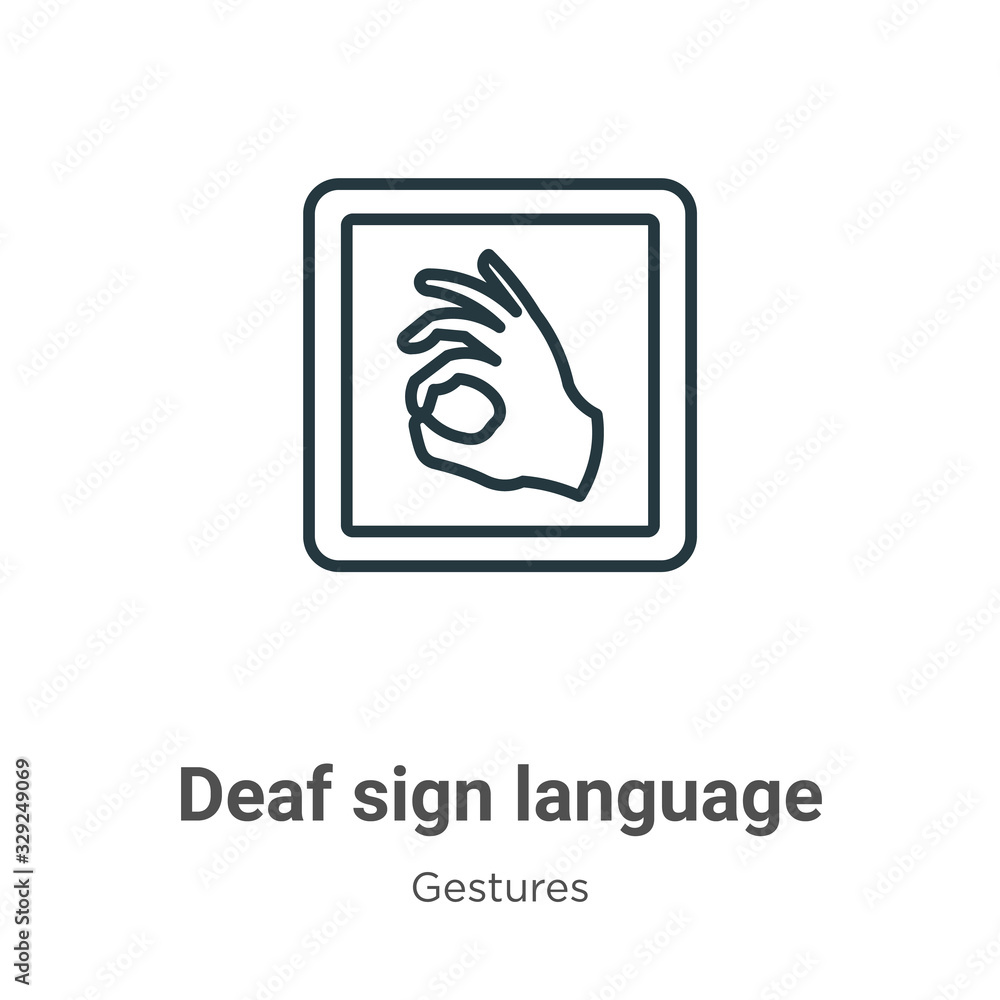 Poster deaf sign language outline vector icon. thin line black deaf sign language icon, flat vector simple 