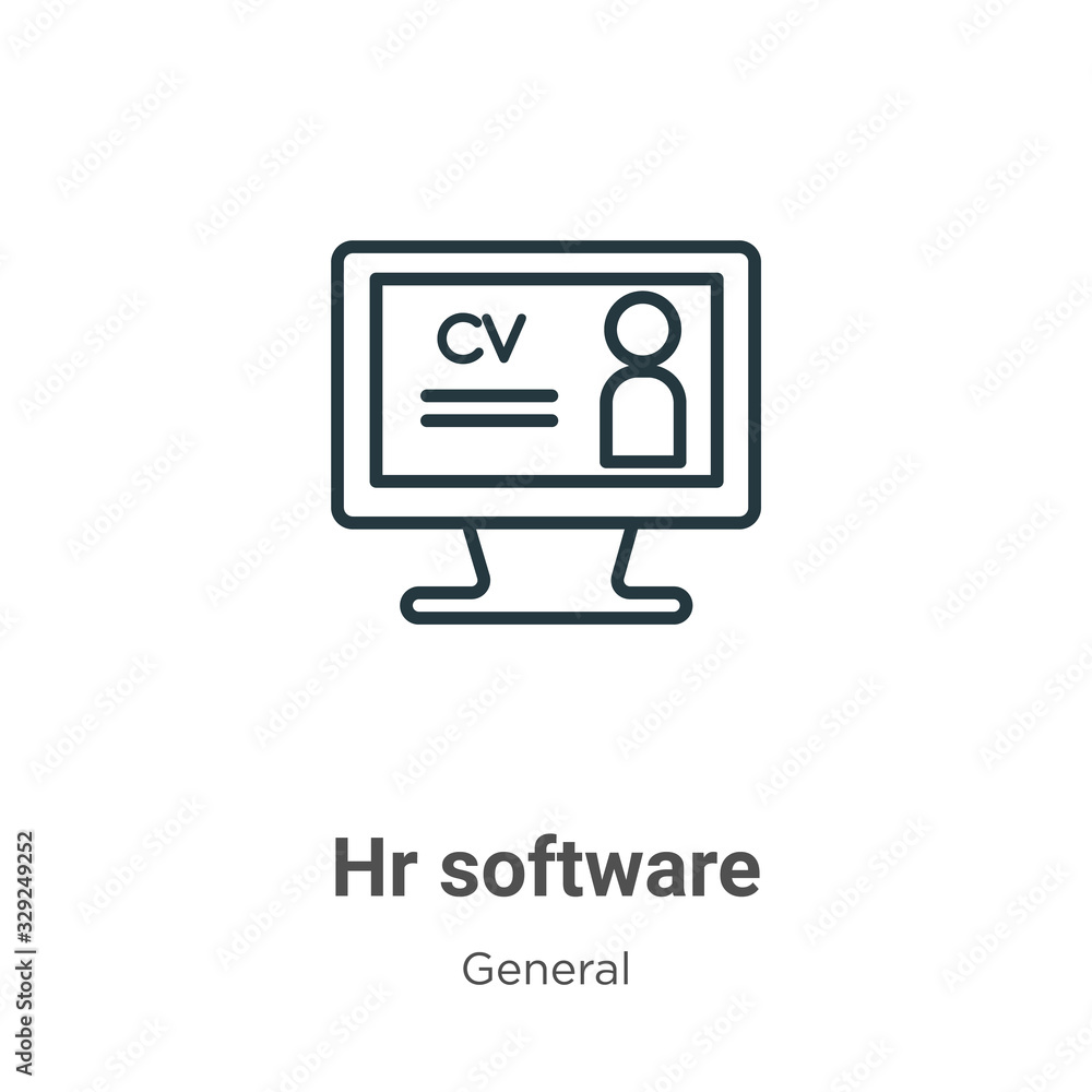 Poster hr software outline vector icon. thin line black hr software icon, flat vector simple element illust