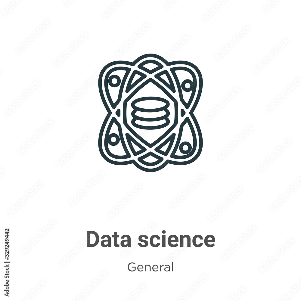 Poster data science outline vector icon. thin line black data science icon, flat vector simple element illu