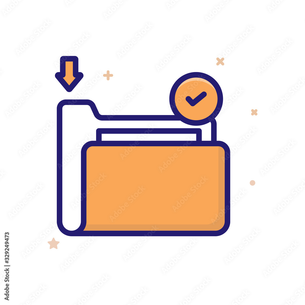 Poster data folder vector illustration outline filled with color background and investment icon.