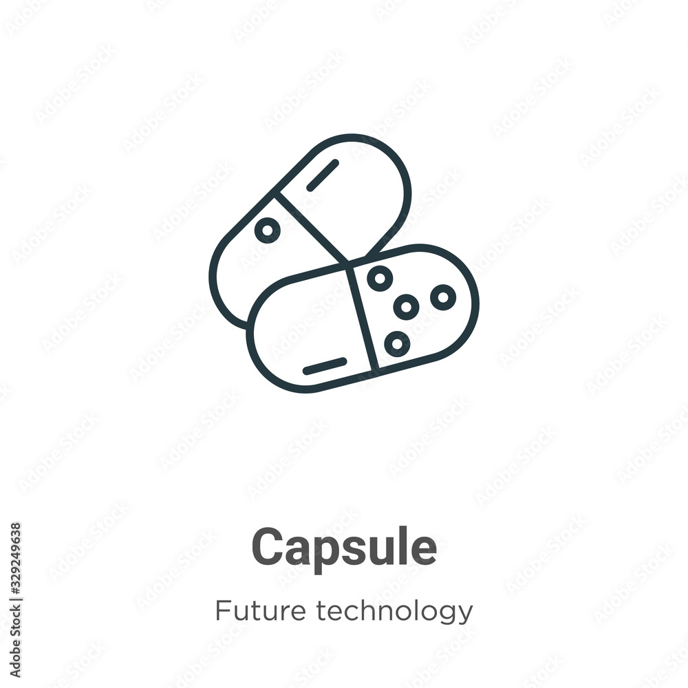 Poster capsule outline vector icon. thin line black capsule icon, flat vector simple element illustration f