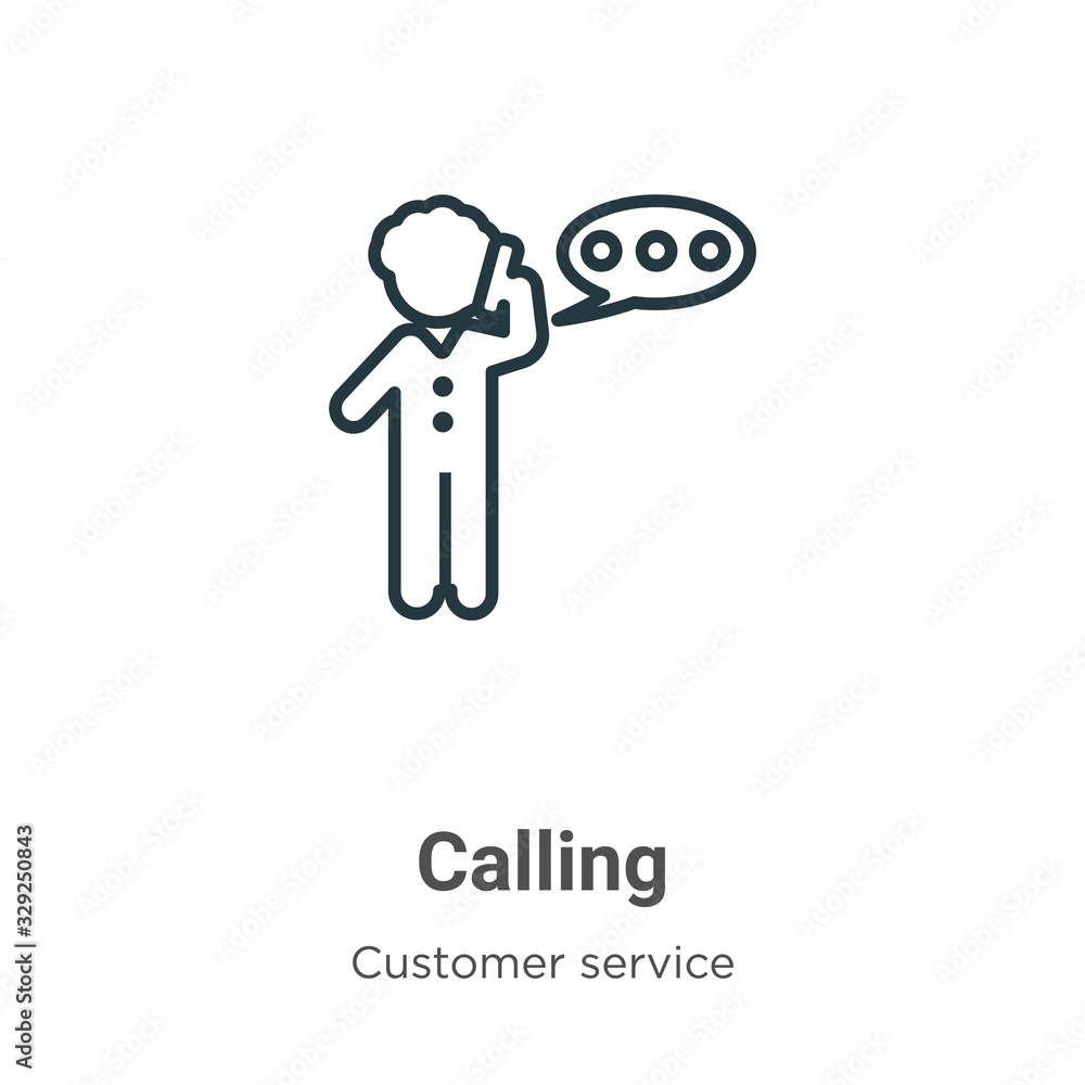Poster calling outline vector icon. thin line black calling icon, flat vector simple element illustration f