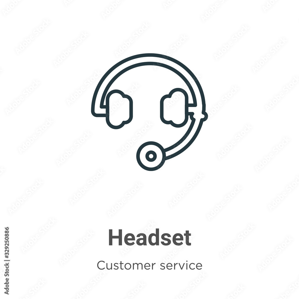 Poster headset outline vector icon. thin line black headset icon, flat vector simple element illustration f