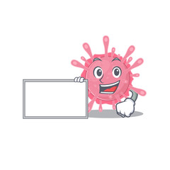 Corona virus germ with board cartoon mascot design style