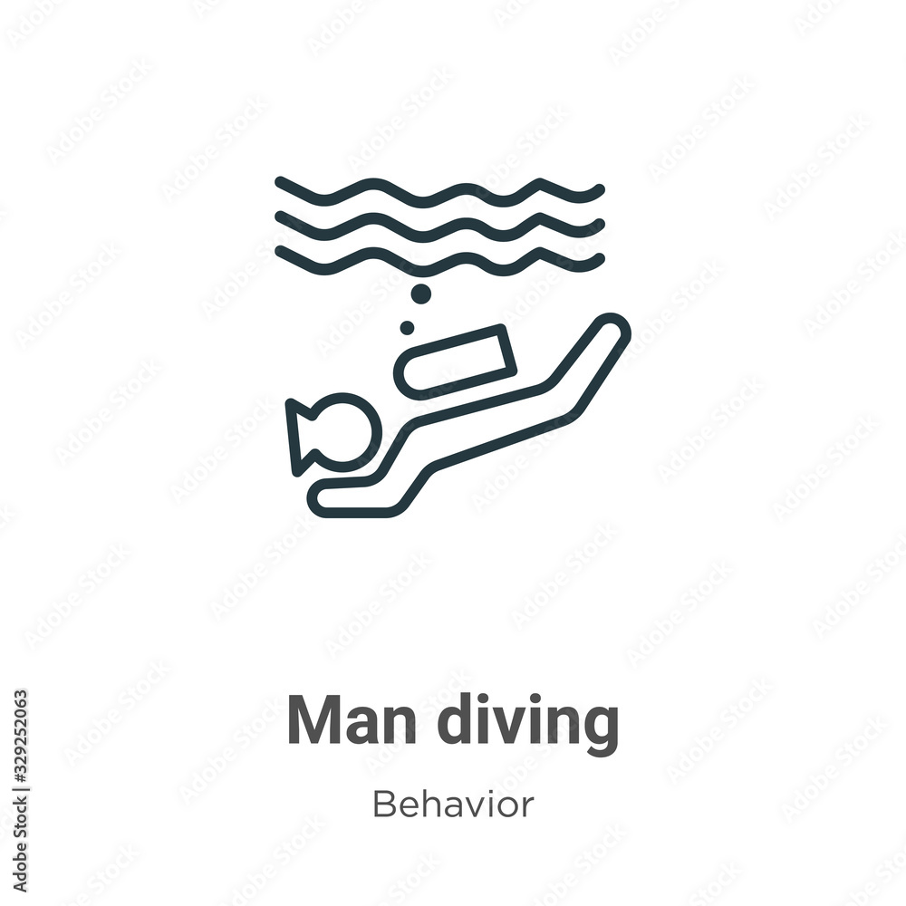 Poster man diving outline vector icon. thin line black man diving icon, flat vector simple element illustra