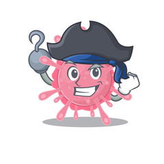 Cool corona virus germ in one hand Pirate cartoon design style with hat