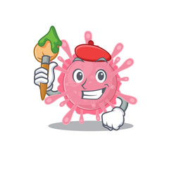 Talented corona virus germ Artist cartoon character with brush