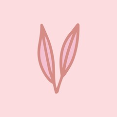 Sign hand drawn herbal Twig leaves. Floral sprig. Spring flower, buttons, blade, bush isolated on pink background. Cartoon outline vector illustration