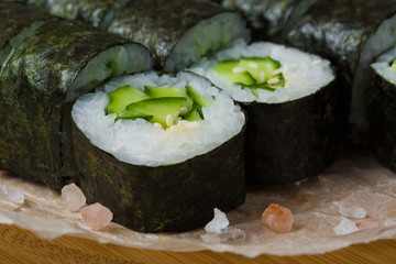 Sushi Roll with Cucumber and Sesame inside. Seaweed outside