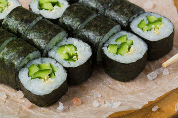 Sushi Roll with Cucumber and Sesame inside. Seaweed outside