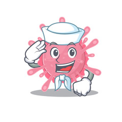 Cute corona virus germ Sailor cartoon character wearing white hat