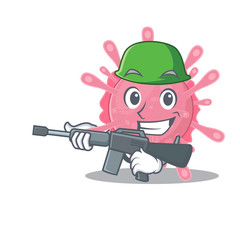A picture of corona virus germ as an Army with machine gun