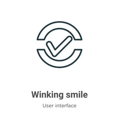 Winking smile outline vector icon. Thin line black winking smile icon, flat vector simple element illustration from editable user interface concept isolated stroke on white background