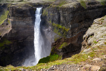 Obraz premium View of the landscape of the Haifoss waterfall in Iceland.