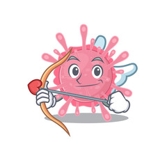 Romantic picture of corona virus germ Cupid cartoon character with arrow and wings