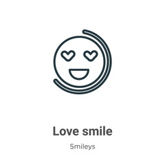 Obraz premium Love smile outline vector icon. Thin line black love smile icon, flat vector simple element illustration from editable smileys concept isolated stroke on white background