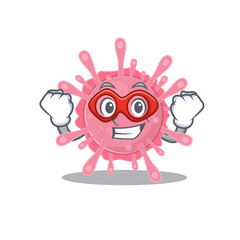 A picture of corona virus germ in a Super hero cartoon character
