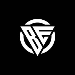BE logo with triangle shape and circle rounded design template