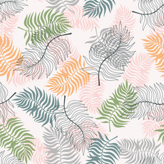 Tropical background with palm leaves. Seamless floral pattern. Summer vector illustration. Flat jungle print