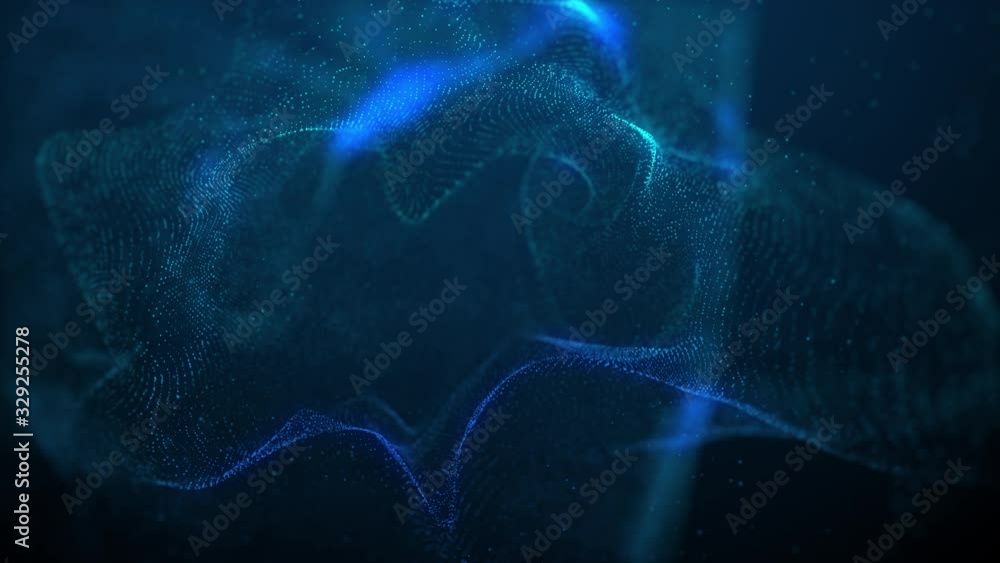 Poster beautiful blue particle flow abstract background fluid wavy design element technology, science, musi