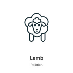 Lamb outline vector icon. Thin line black lamb icon, flat vector simple element illustration from editable religion concept isolated stroke on white background