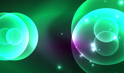 Glowing neon shiny transparent abstract geometric shapes with light effects. Techno futuristic vector abstract background For Wallpaper, Banner, Background, Card, Book Illustration, landing page