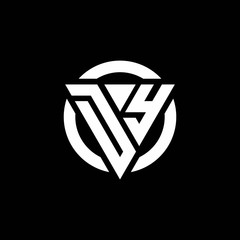 DY logo with triangle shape and circle rounded design template