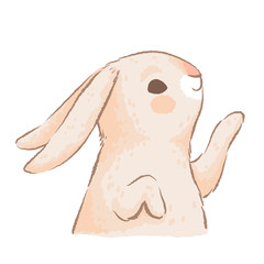 A cute rabbit with long ears is worth it. An element for Easter design. Imitation of handmade watercolors