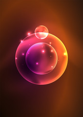 Glowing neon shiny transparent bubbles, glass circles or bio cell concept. Techno futuristic vector abstract background For Wallpaper, Banner, Background, Card, Book Illustration, landing page