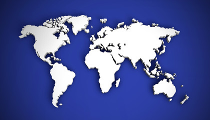 Fototapeta na wymiar 3D illustration world map on a blue background.