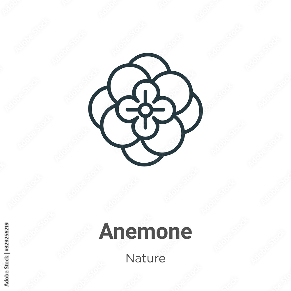 Poster anemone outline vector icon. thin line black anemone icon, flat vector simple element illustration f